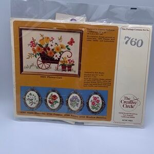 Vintage 1979 The Creative Circle Gold Antiqued Oval Frame Asters Needlecraft Kit